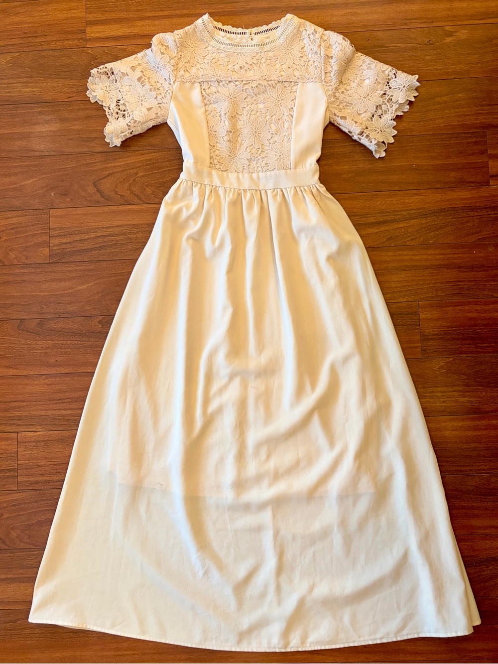 Roolee Women’s White Cream Lace Bodice A-Line Maxi Dress